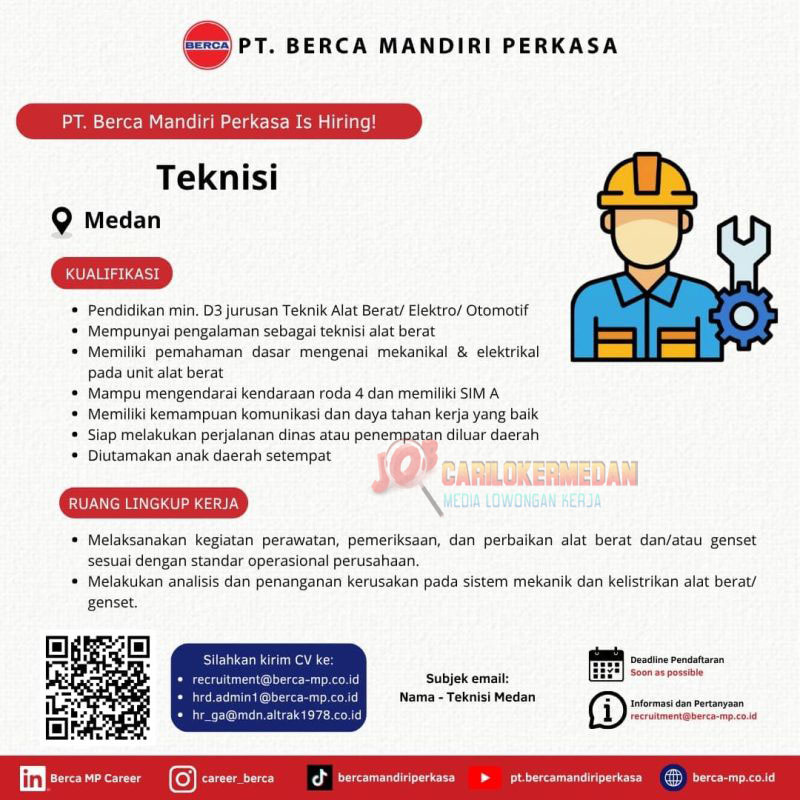 Loker D3 S1 Di PT Berca Mandiri Perkasa Medan September 2026