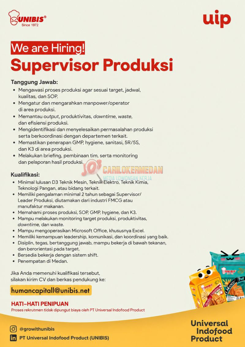 Loker D3 S1 Di PT Universal Indofood Product Medan September 2026