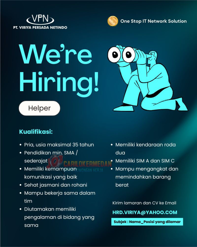 Loker SMA SMK Di PT Viriya Persada Netindo Medan September 2026