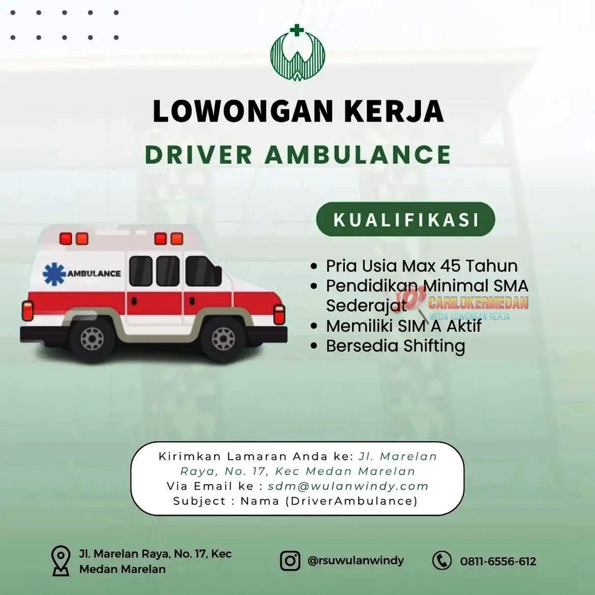 Loker SMA SMK Di RSU Wulan Windy Marelan Medan September 2026