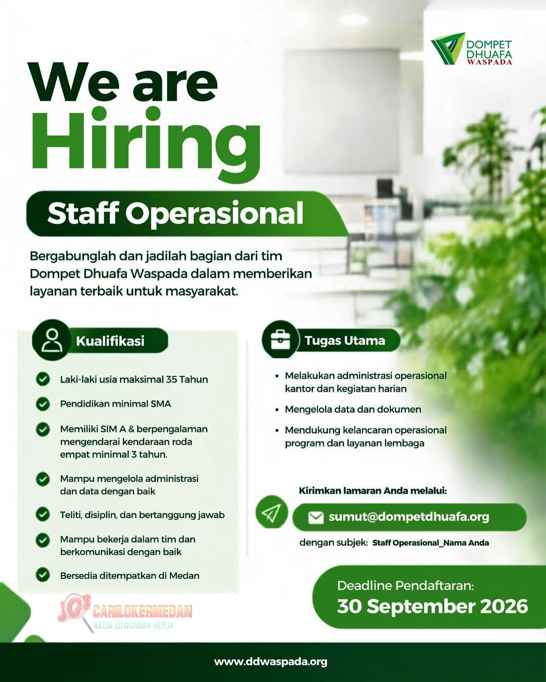 Loker SMA SMK S1 Di Dompet Dhuafa Waspada Medan September 2026 2