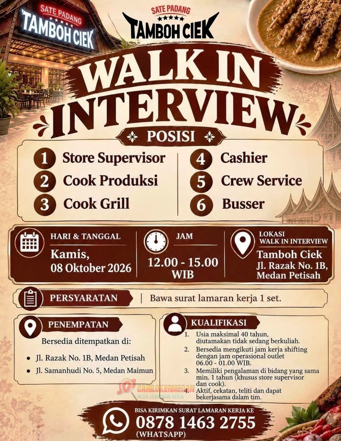 Loker Di Sate Padang Tamboh Ciek Medan Oktober 2026