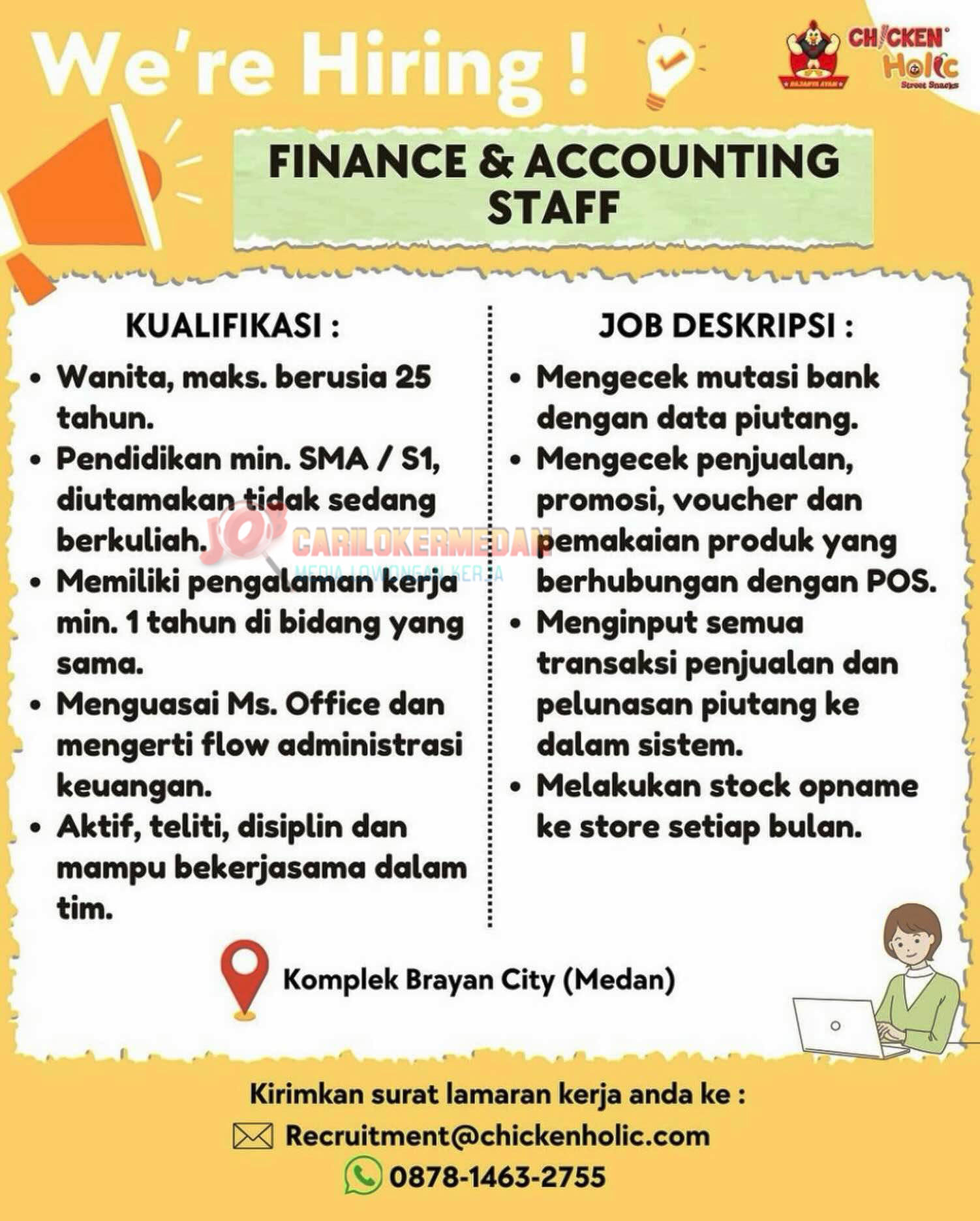Loker SMA SMK D3 S1 Di Chicken Holic Medan Oktober 2026
