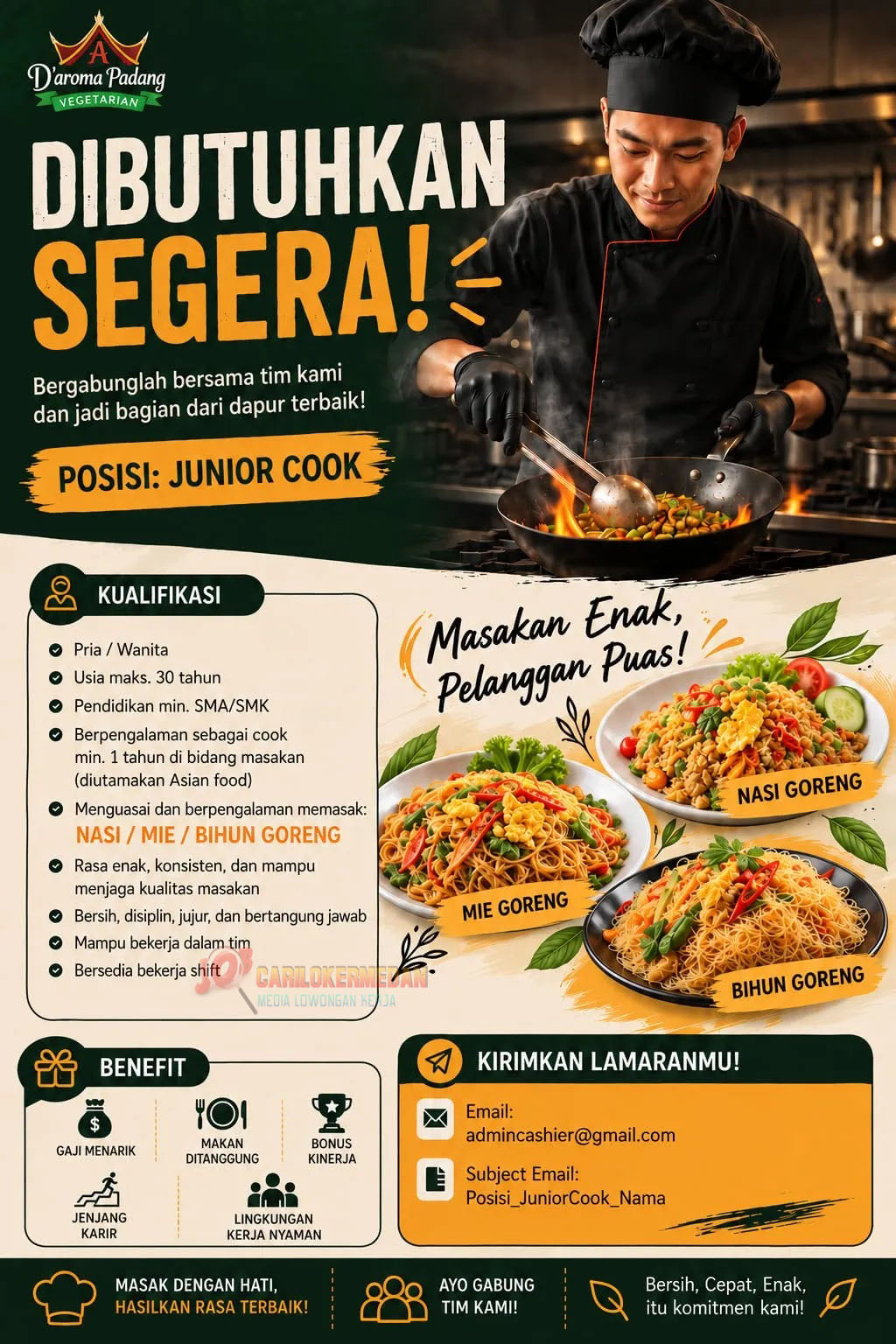 Loker SMA SMK Di D Aroma Padang Vegetarian Medan Oktober 2026