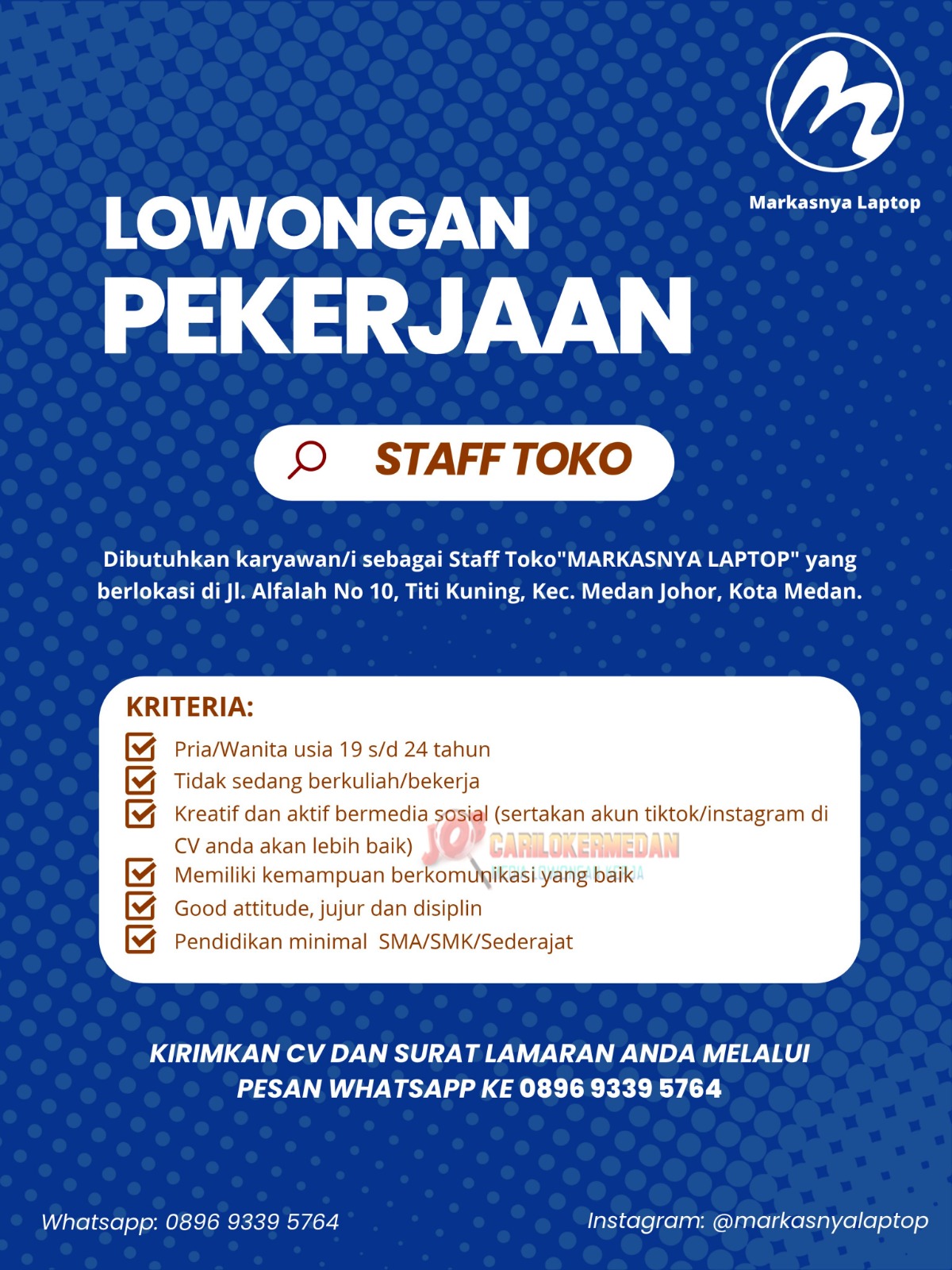 Loker SMA SMK Di Markasnya Laptop Medan Johor Oktober 2026