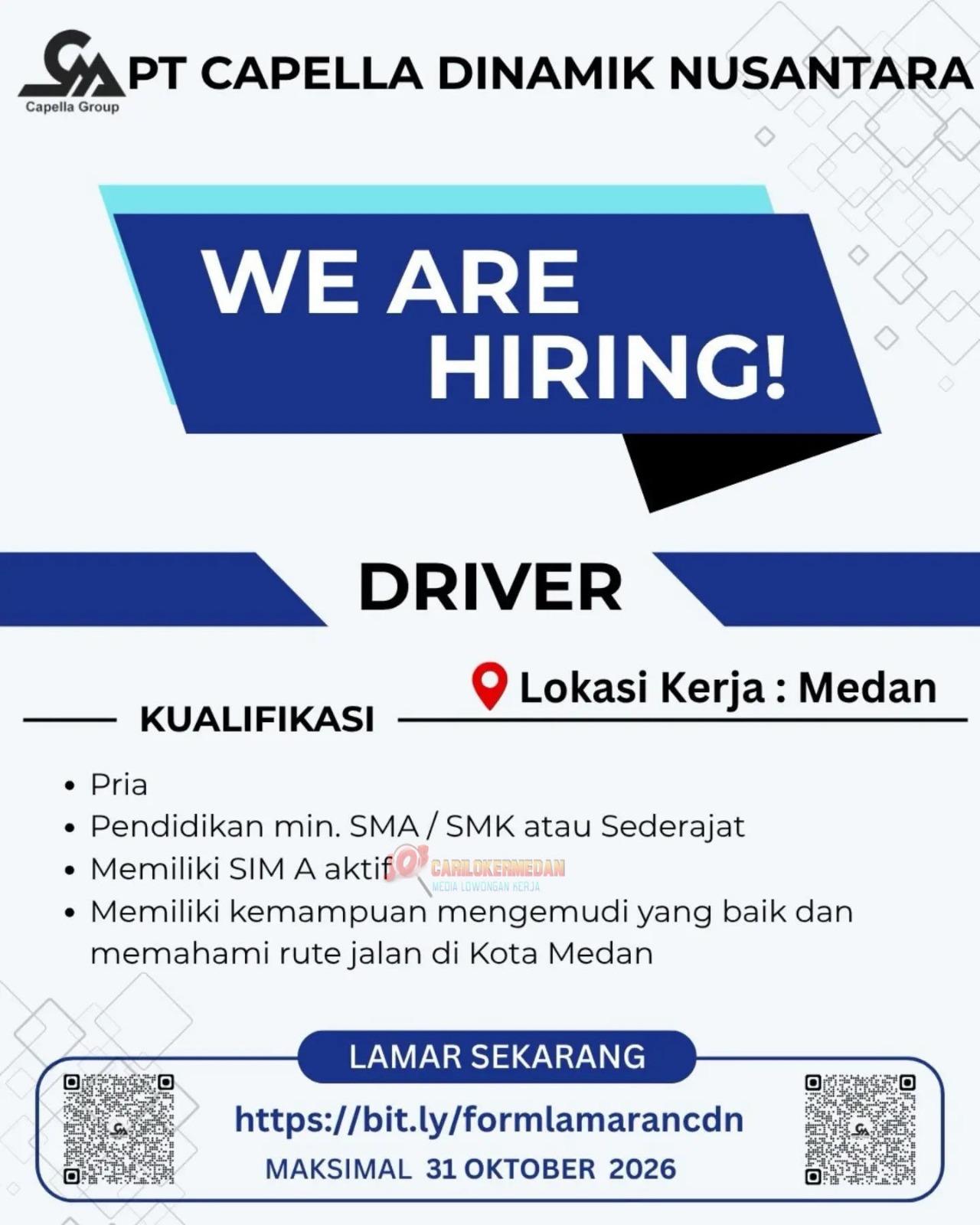 Loker SMA SMK Di PT Capella Dinamik Nusantara Medan Oktober 2026