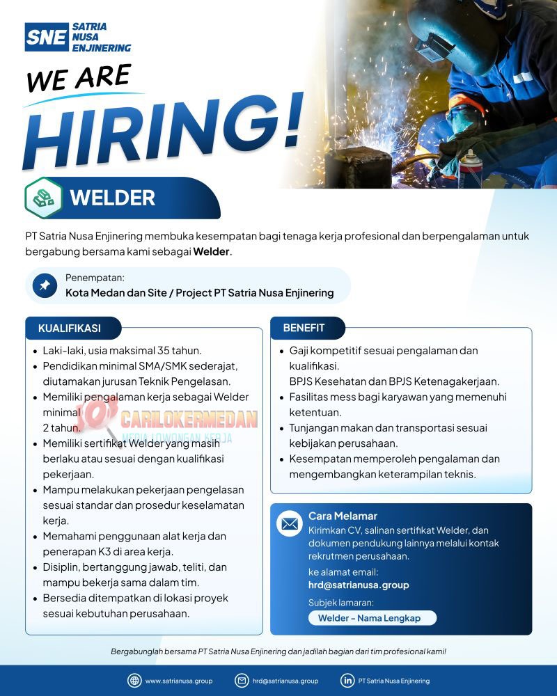 Loker SMA SMK Di PT Satria Nusa Enjinering Medan Oktober 2026