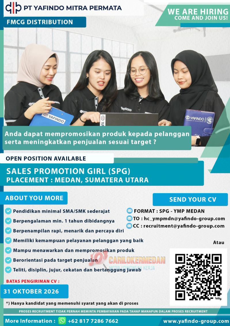 Loker SMA SMK Di PT Yafindo Mitra Permata Medan Oktober 2026