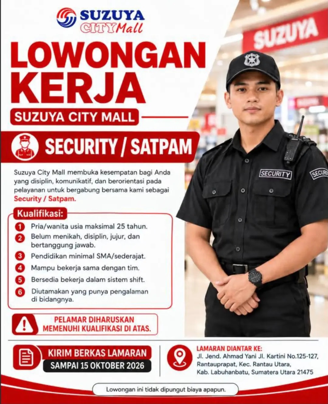 Loker SMA SMK Di Suzuya City Mall Rantau Prapat Oktober 2026