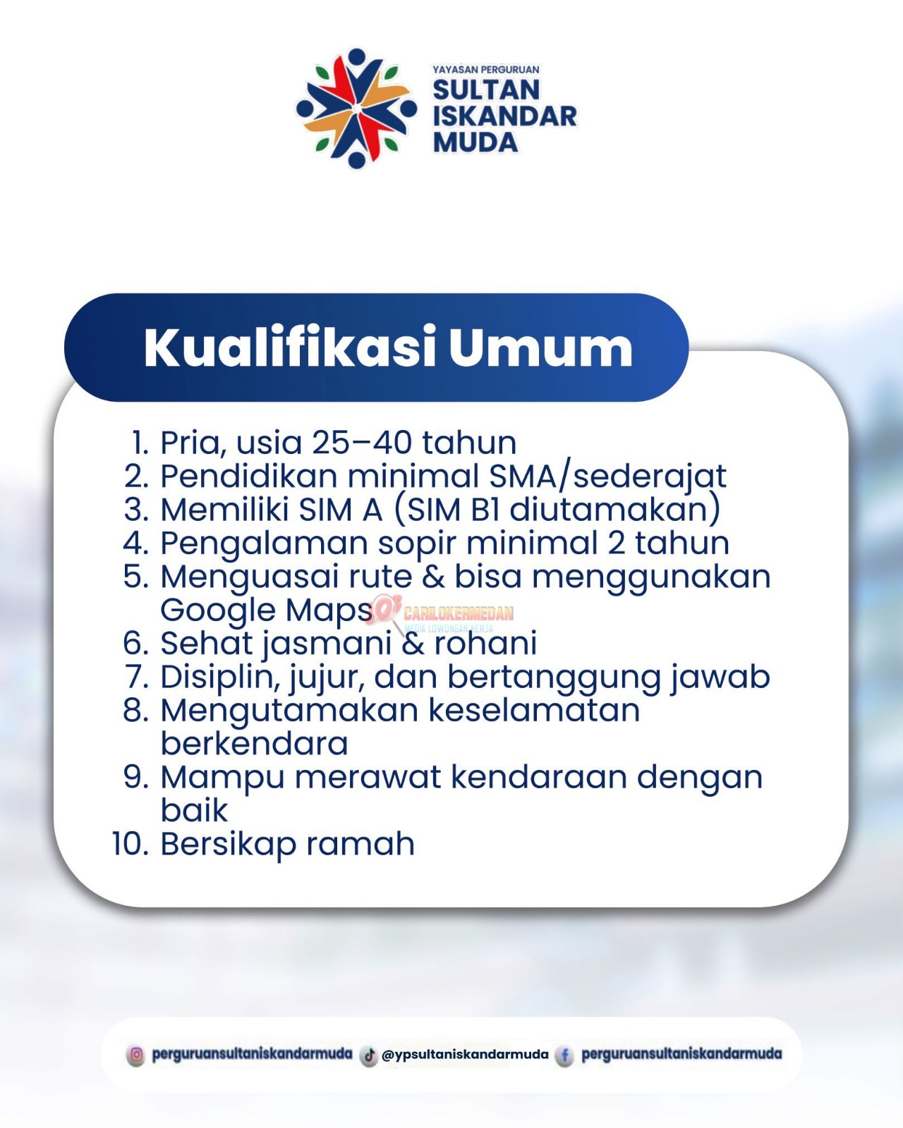 Loker SMA SMK Di YP Sultan Iskandar Muda Medan Oktober 2026 2
