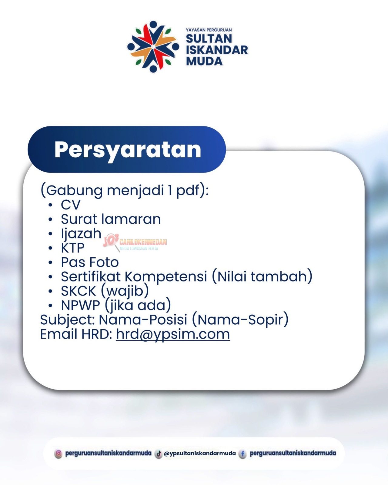 Loker SMA SMK Di YP Sultan Iskandar Muda Medan Oktober 2026 3