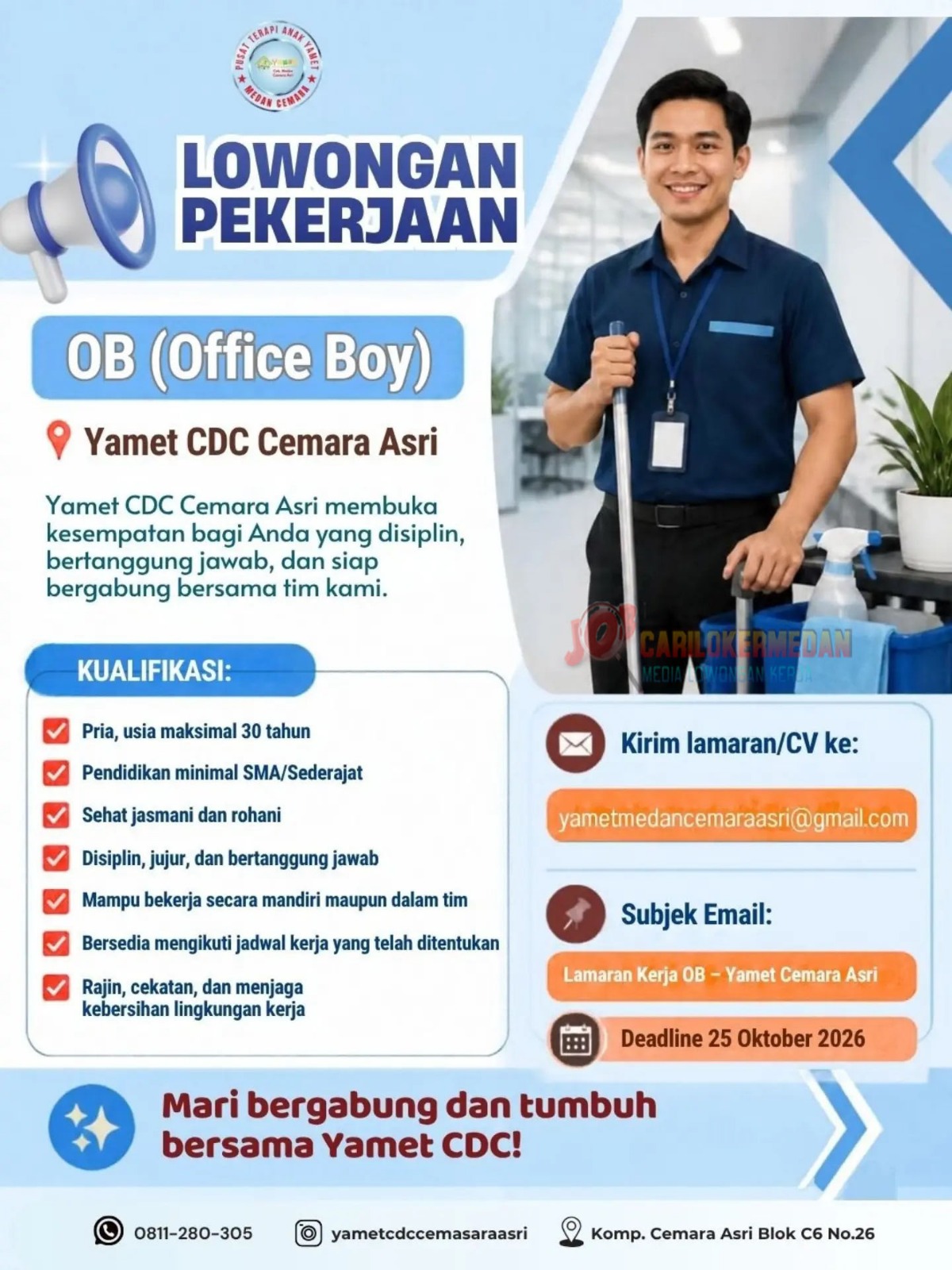 Loker SMA SMK Di Yamet CDC Cemara Asri Medan Oktober 2026