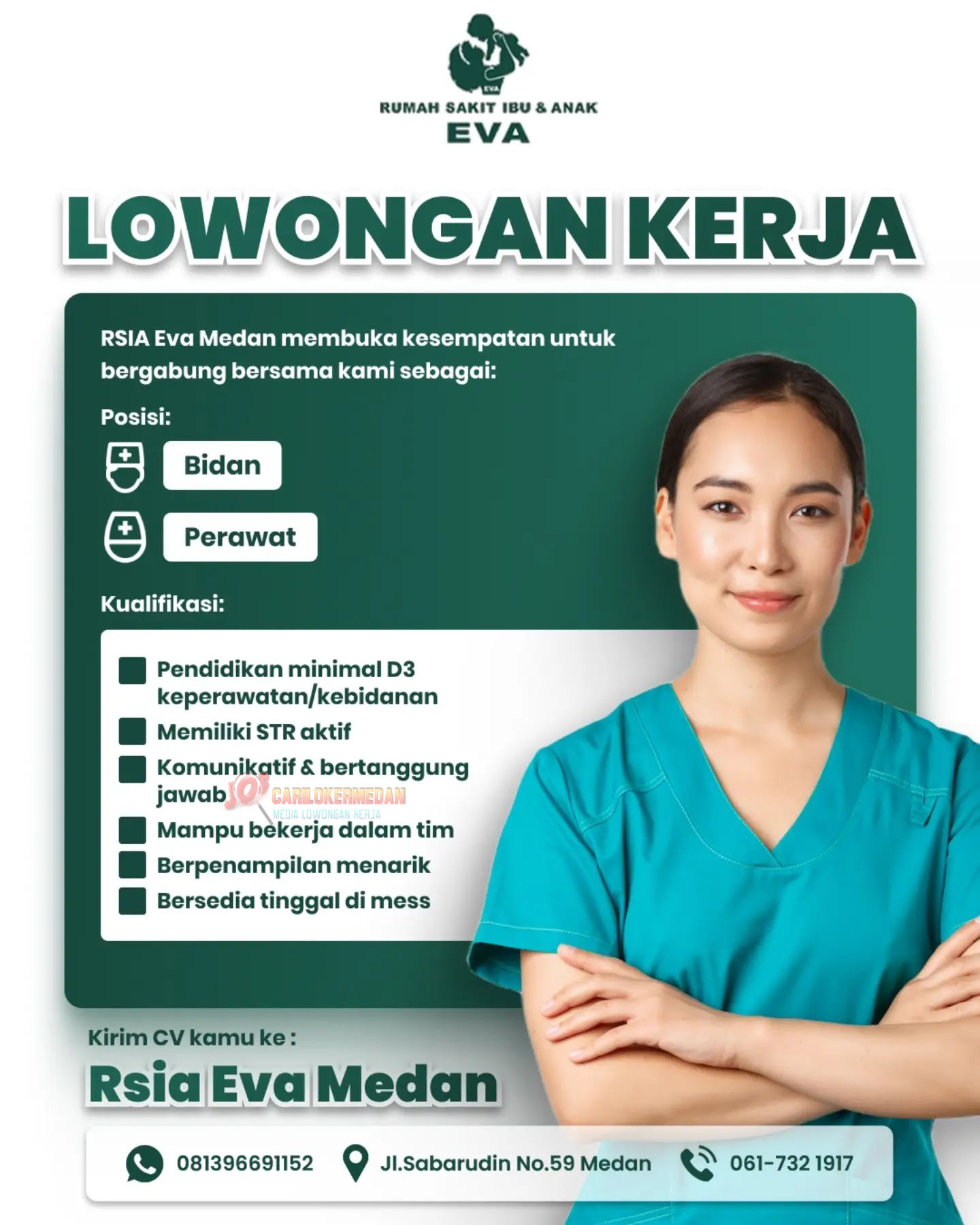 Lowongan Kerja D3 S1 Di RSIA Eva Medan Oktober 2026
